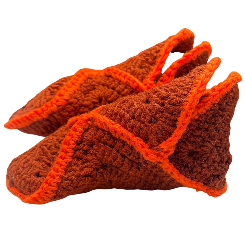 Handmade Crochet Slipper Socks Boho House Shoes Small Brown Orange‎